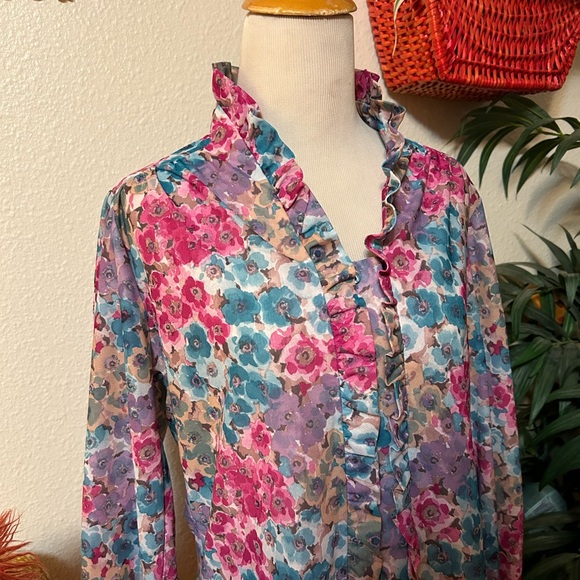 70s vintage Teddy of California floral polyester button down blouse - Picture 3 of 11